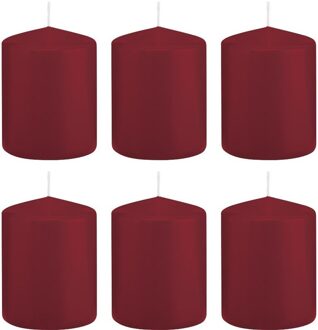 6x Bordeauxrode cilinderkaarsen/stompkaarsen 6x8 cm 29 branduren