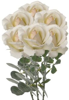 6x Creme witte rozen/roos kunstbloemen 37 cm - Kunstbloemen