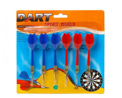6x Dartpijlen rood en blauw 11,5 cm sportief speelgoed Multi