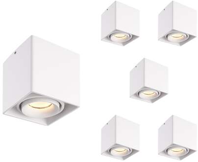 6x Dimbare LED opbouw plafondspot Esto Wit incl. GU10 spot 5W 2700K IP20 kantelbaar