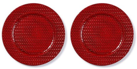 6x Diner/kerstdiner borden/onderborden rood gevlochten 33 cm rond