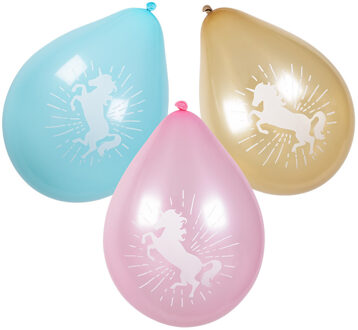 6x Eenhoorn themafeest ballonnen - ca. 25 cm - Feestversiering en decoraties - Ballonnen Multikleur