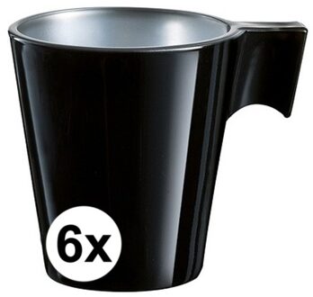 6x Espresso/koffie kopje zwart - Bekers