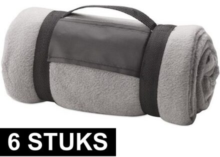 6x Fleece dekens/plaids grijs met afneembaar handvat 160 x 130 cm - Action products