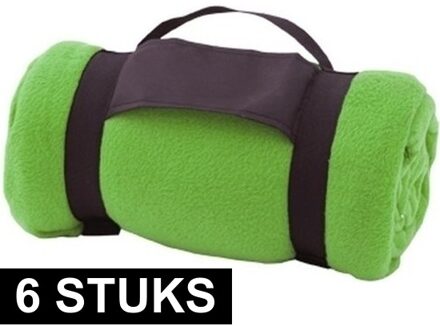 6x Fleece dekens/plaids groen met afneembaar handvat 160 x 130 cm - Action products