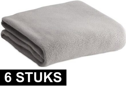 6x Fleece dekens/plaids/kleedjes lichtgrijs 120 x 150 cm - Bank/woonkamer dekentjes