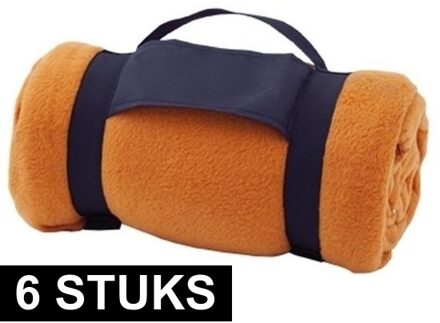 6x Fleece dekens/plaids oranje met afneembaar handvat 160 x 130 cm - Action products