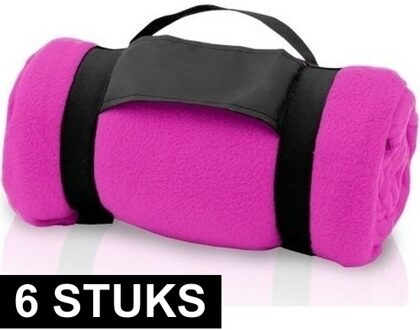 6x Fleece dekens/plaids roze met afneembaar handvat 160 x 130 cm - Action products