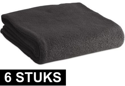 6x Fleece dekens/plaids zwart 120 x 150 cm