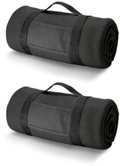 6x Fleece dekens/plaids zwart met afneembaar handvat 150 x 120 cm