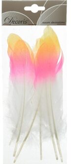 6x Geel/roze/witte sierveren 18 cm decoraties Multi