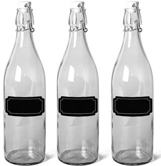 6x Glazen beugelflessen/weckflessen - 1 liter - met krijtbord etiketten - Inmaakflessen - glas Transparant