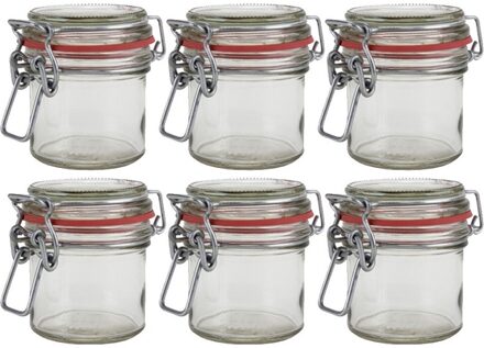 6x Glazen confituren mini pot/weckpot 100 ml met beugelsluiting en rubberen ring - Weckpotten Transparant