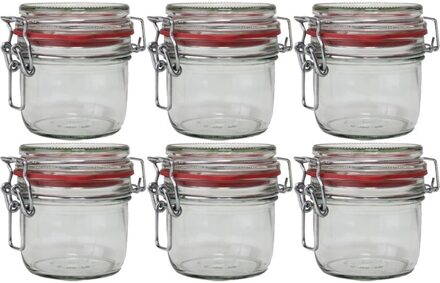 6x Glazen confituren pot/weckpot 200 ml met beugelsluiting en rubberen ring - Weckpotten Transparant