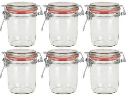 6x Glazen confituren pot/weckpot 300 ml met beugelsluiting en rubberen ring - Weckpotten Transparant