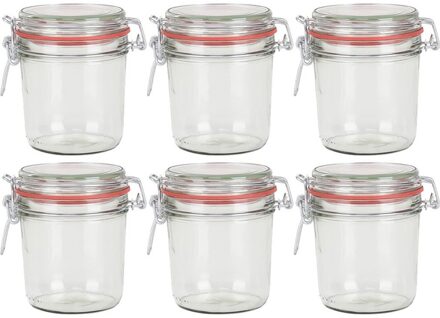 6x Glazen confituren pot/weckpot 400 ml met beugelsluiting en rubberen ring - Weckpotten Transparant