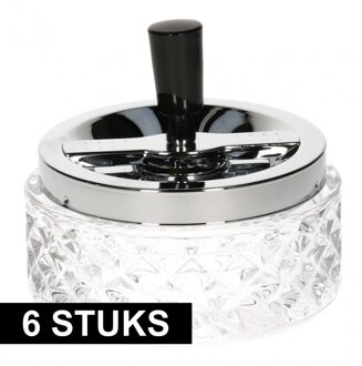 6x Glazen draai asbak met chroom 12 cm - Action products
