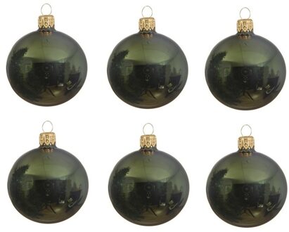 6x Glazen kerstballen glans donkergroen 8 cm kerstboom versiering/decoratie - Kerstbal