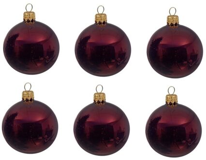 6x Glazen kerstballen glans donkerrood 8 cm kerstboom versiering/decoratie - Kerstbal