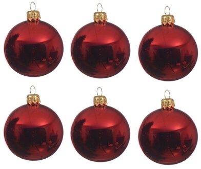 6x Glazen kerstballen glans kerst rood 8 cm kerstboom versiering/decoratie - Kerstbal