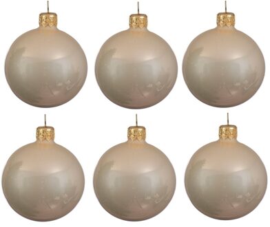 6x Glazen kerstballen glans licht parel/champagne 6 cm kerstboom versiering/decoratie - Kerstbal Champagnekleurig
