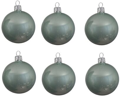 6x Glazen kerstballen glans mintgroen 8 cm kerstboom versiering/decoratie - Kerstbal