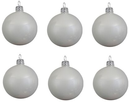 6x Glazen kerstballen glans winter wit 8 cm kerstboom versiering/decoratie - Kerstbal