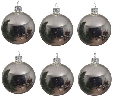 6x Glazen kerstballen glans zilver 6 cm kerstboom versiering/decoratie - Kerstbal Zilverkleurig