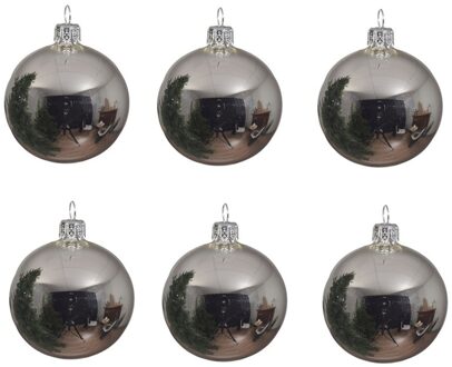 6x Glazen kerstballen glans zilver 8 cm kerstboom versiering/decoratie - Kerstbal Zilverkleurig