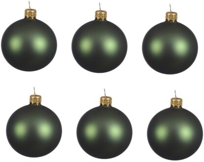 6x Glazen kerstballen mat donkergroen 8 cm kerstboom versiering/decoratie - Kerstbal