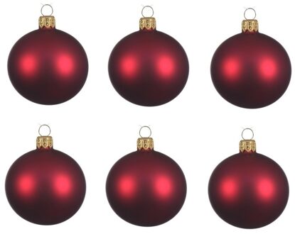 6x Glazen kerstballen mat donkerrood 8 cm kerstboom versiering/decoratie - Kerstbal