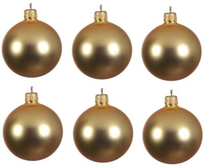 6x Glazen kerstballen mat goud 6 cm kerstboom versiering/decoratie - Kerstbal Goudkleurig
