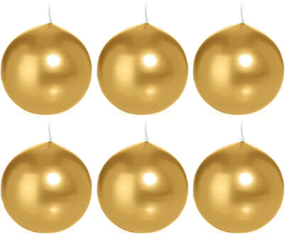 6x Gouden bolkaarsen 7 cm 16 branduren - Ronde geurloze kaarsen - Woondecoraties