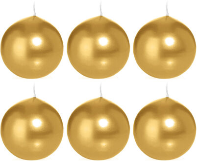 6x Gouden bolkaarsen 8 cm 25 branduren - Ronde geurloze kaarsen - Woondecoraties