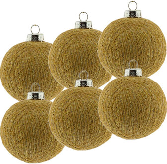 6x Gouden Cotton Balls kerstballen 6,5 cm - Kerstversiering - Kerstboomdecoratie - Kerstboomversiering - Hangdecoratie - Kerstballen in de kleur goud