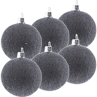 6x Grijze Cotton Balls kerstballen 6,5 cm - Kerstversiering - Kerstboomdecoratie - Kerstboomversiering - Hangdecoratie - Kerstballen in de kleur grijs