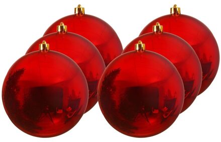 6x Grote Kerst Rode Kerstballen Van 14 Cm Glans Van Kunststof - Kerstbal Rood