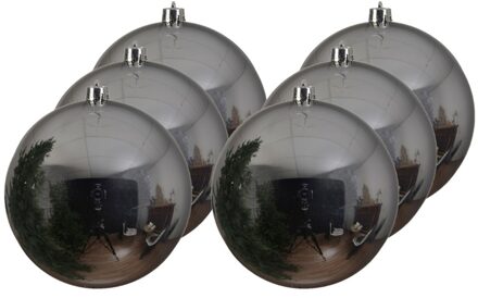 6x Grote raam/deur/kerstboom decoratie zilveren kerstballen 20 cm glans - Kerstbal Zilverkleurig