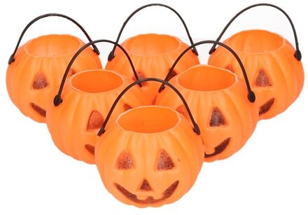 6x Halloween trick or treat mini pompoen emmers 5 cm - Feestdecoratievoorwerp