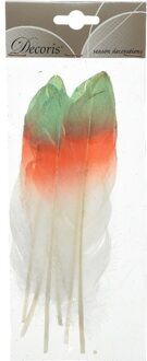 6x Hobby/knutsel veren 18 cm wit/oranje/groen