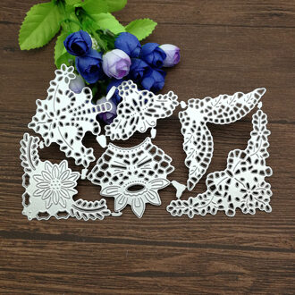 6x hoek hoek bloem achtergrond Metalen Stansmessen Stencil Scrapbooking Fotoalbum Kaart Papier Embossing Craft DIY