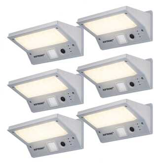 6x HOFTRONIC Burley - LED Solar Wandlamp buiten met bewegingssensor 3 lichtstanden 21 LEDS 4000K helder wit  - Tuinverlichting op zonne energie Solar Buitenlamp