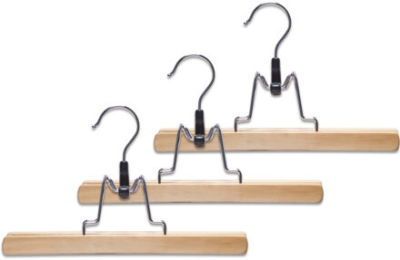 6x Houten broekhangers/rokhangers kledinghangers met klem 25 cm - Kledinghangers Bruin