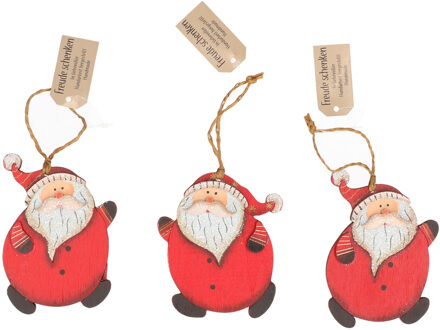 6x Houten kerstboomversiering kerstman hangertjes 10 cm - Kersthangers Rood