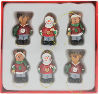 6x Houten kersthangers figuurtjes 4 cm type 2