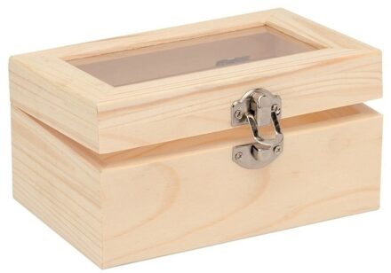 6x Houten kistjes onbedrukt met glazen deksel 15 cm