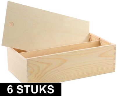 6x Houten wijnkisten/verpakkingen met schuifdeksel 35,5 x 20 x 10,8 cm - Wijnkistjes/wijndoosjes met dubbel vak - Relatiegeschenk/geschenkverpakkingen