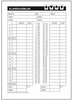 6x Kaartspel Klaverjassen scoreblok 50 vellen A5