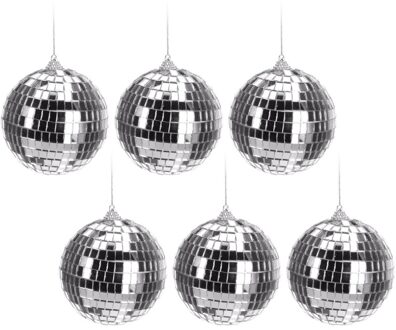 6x Kerst discoballen zilver 10 cm - kerstbal