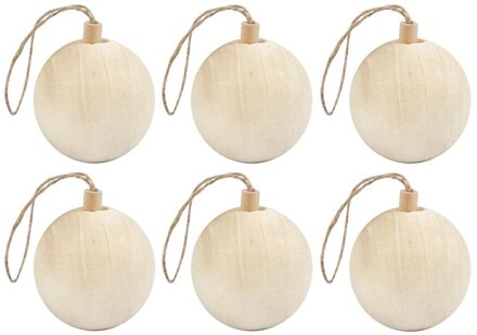 6x Kerstboom decoratie ballen van licht hout 6,4 cm Beige